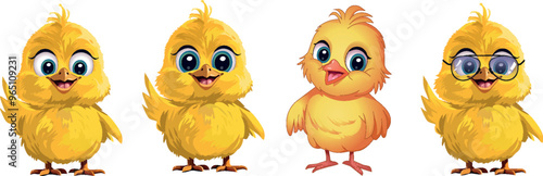 Cute funny chicken characters vector illustration
