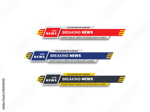 Stylish Breaking News Lower third design template premium vector for TV Bars, Breaking, Sports, and Video Channel