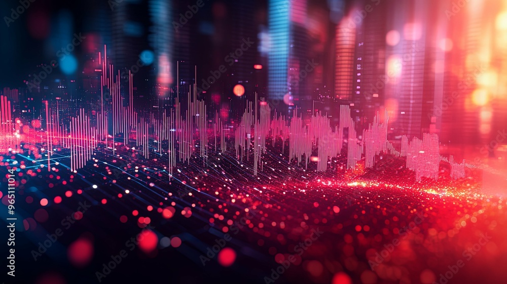 Abstract Digital Cityscape with Red and Blue Lights Abstract Digital Cityscape with Red and Blue Lights