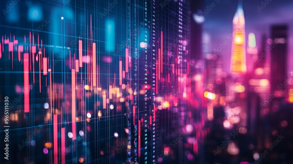 Stock Market Data Display Against City Lights Stock Market Data Display Against City Lights
