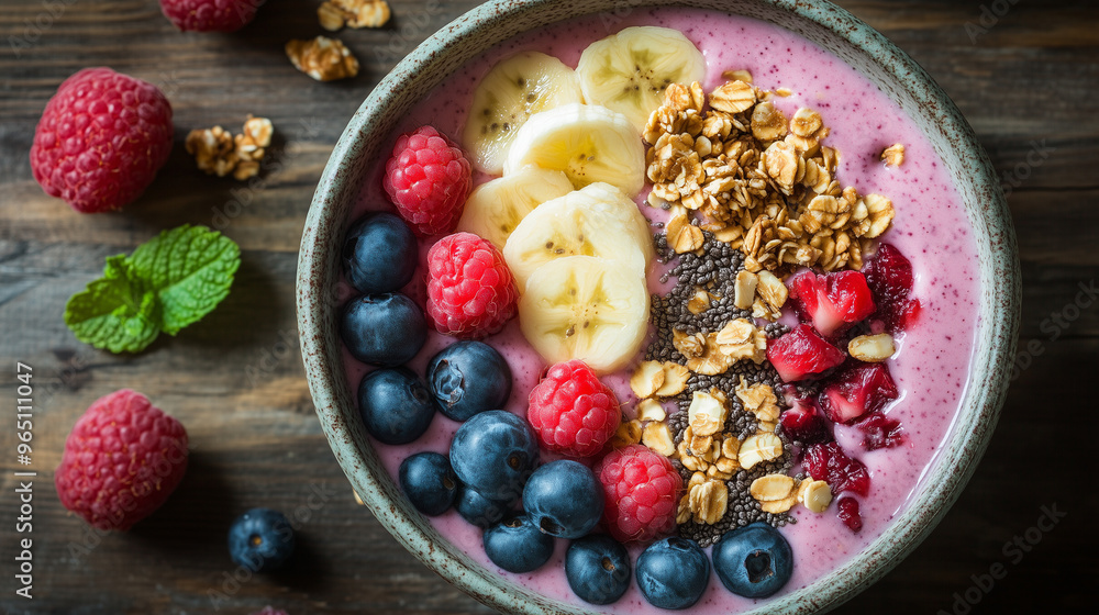 Healthy Smoothie Bowl Topped with Fresh Berries, Bananas, and Granola Healthy Smoothie Bowl Topped with Fresh Berries, Bananas, and Granola