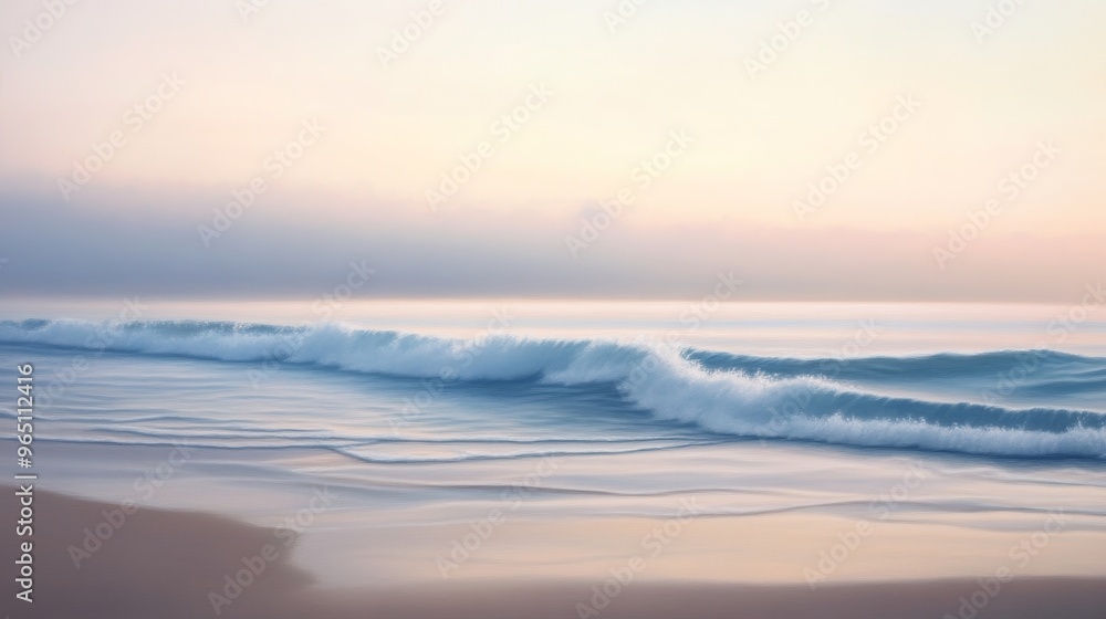 Serene ocean waves at sunrise, calm sea. Tranquility and nature concept Serene ocean waves at sunrise, calm sea. Tranquility and nature concept