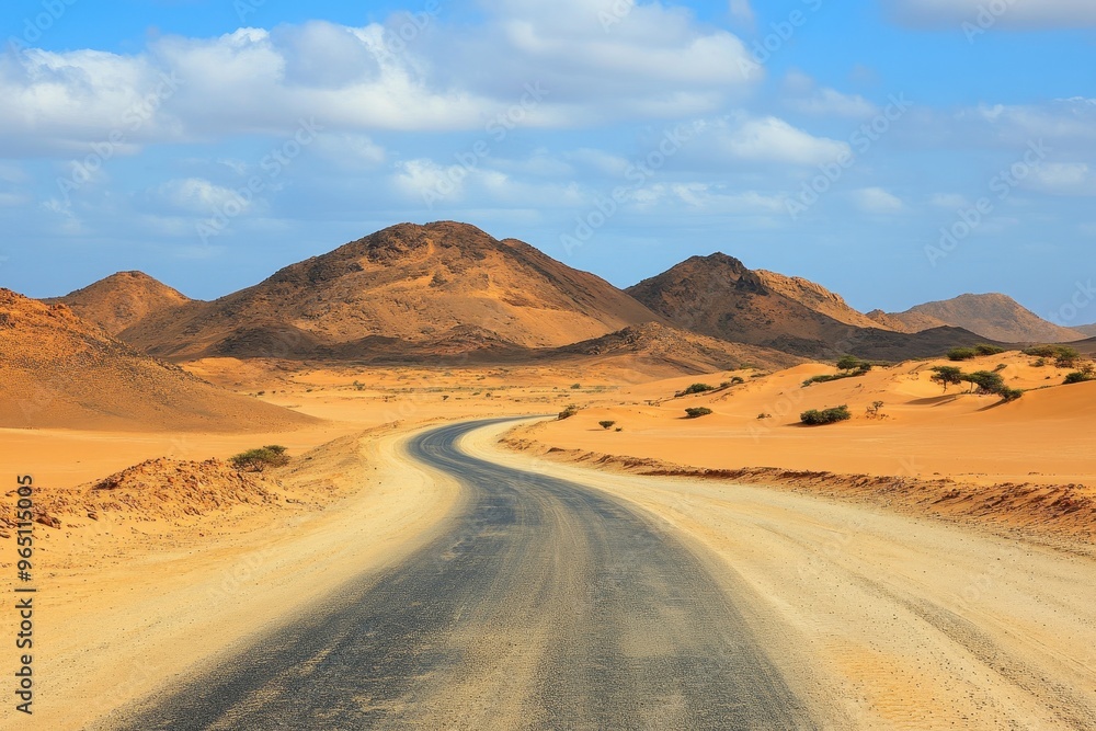 Namibe Desert in Angola has asphalt road Namibe Desert in Angola has asphalt road
