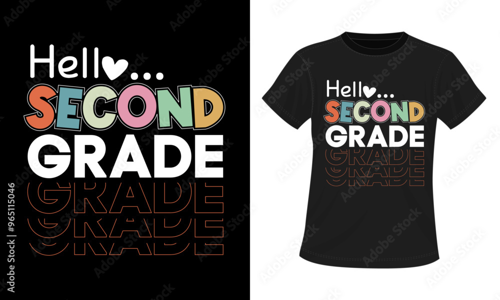 Fototapeta premium Hello Seocnd Grade t-shirt, Back to School t-shirt vector graphic, Kid t-shirt design Vector.
