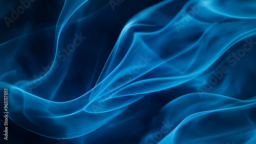 Elegant blue waves flowing gracefully in a dark background, creating an ethereal atmosphere