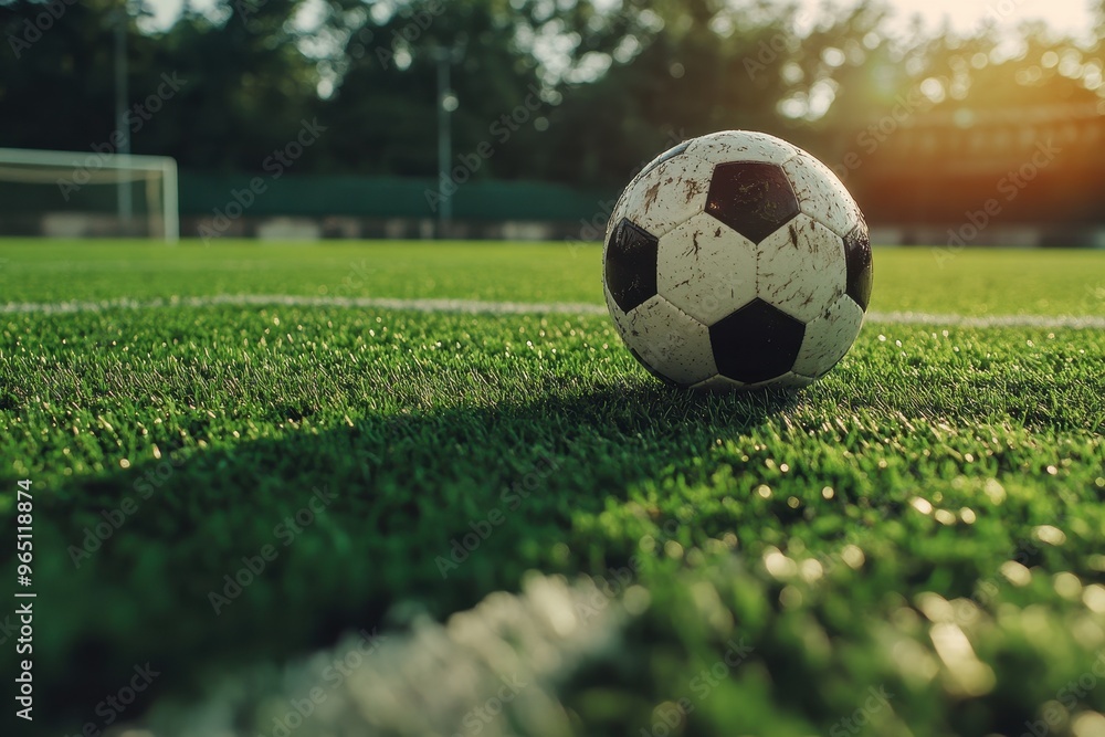 Soccer ball ready on the field for game in the midfield Soccer ball ready on the field for game in the midfield