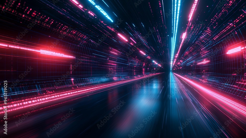 Neon Lights Illuminating a Futuristic Tunnel Neon Lights Illuminating a Futuristic Tunnel