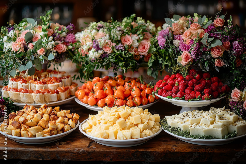 A table spread with an assortment of appetizers, perfect for a party. A table spread with an assortment of appetizers, perfect for a party.