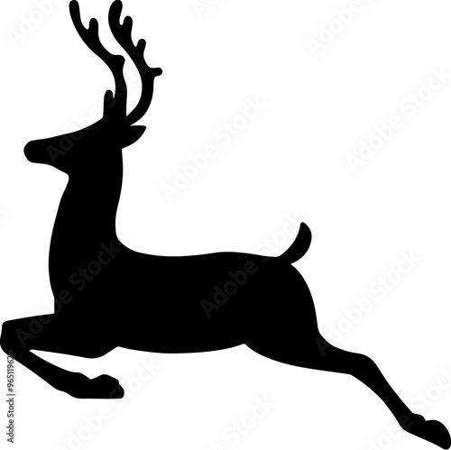 Christmas reindeer jumping silhouette vector