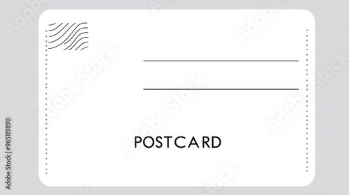 Minimalist Postcard Template with White Background, "POSTCARD" Text Centered at the Bottom, Thin Wavy Lines on Side Edges