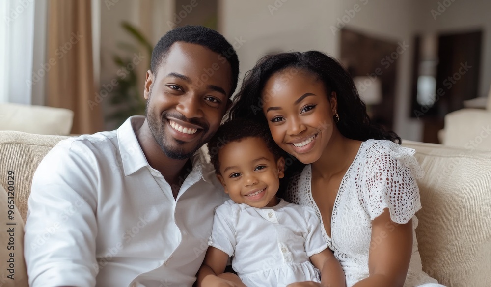 A happy black colored family with two children sitting on the sofa at home, laughing and playing together in the living room. High-quality, realistic photograph. A happy black colored family with two children sitting on the sofa at home, laughing and playing together in the living room. High-quality, realistic photograph.