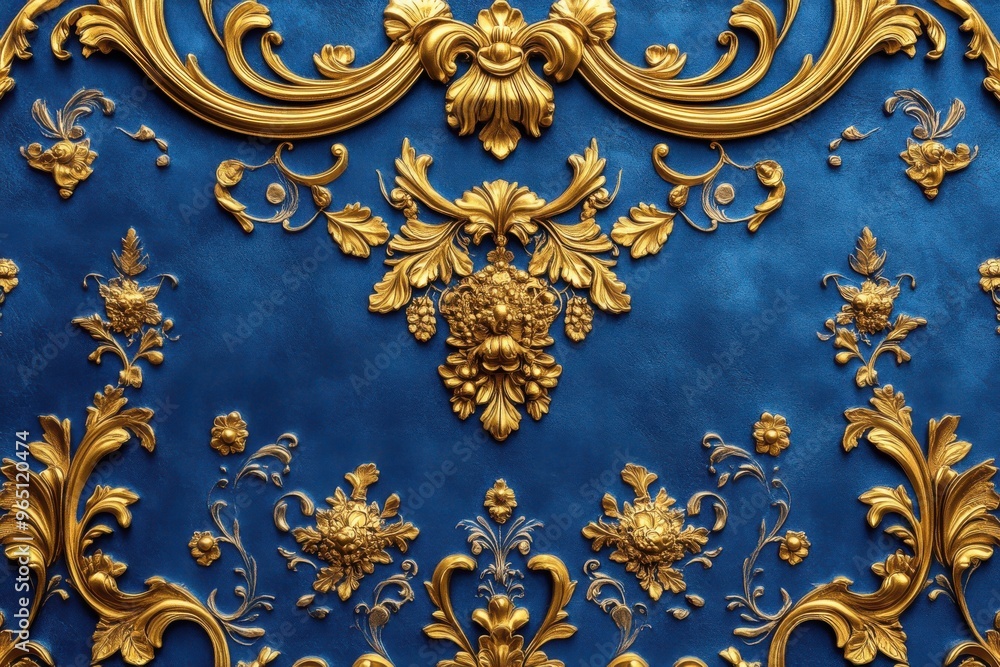 gold thai style painting on blue gold thai style painting on blue