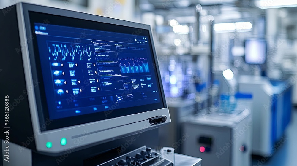 A Close-Up of a Computer Screen Displaying Data and Graphs in a Laboratory Setting A Close-Up of a Computer Screen Displaying Data and Graphs in a Laboratory Setting