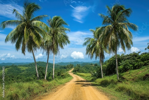 Stunning palm tree photo in remote jungle with clear blue sky