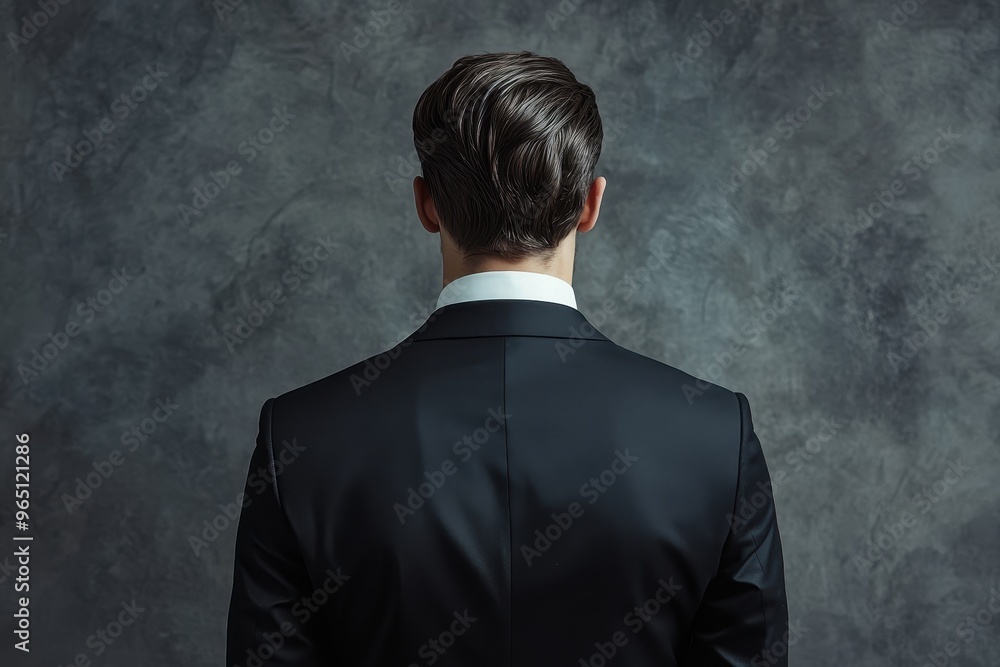 Stylish young man in suit seen from behind Stylish young man in suit seen from behind