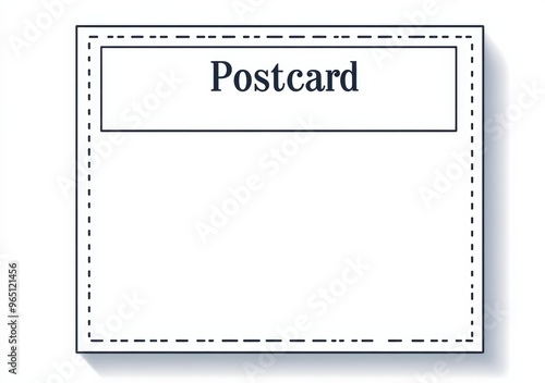 Postcard Template with Simple Line Art and Grey Accents, White Background, "Postcard" Text in Clear Block Letters, Blank Space for Stamp and Message on the Back