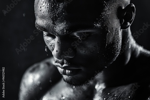 Subdued image of fighter preparing for match