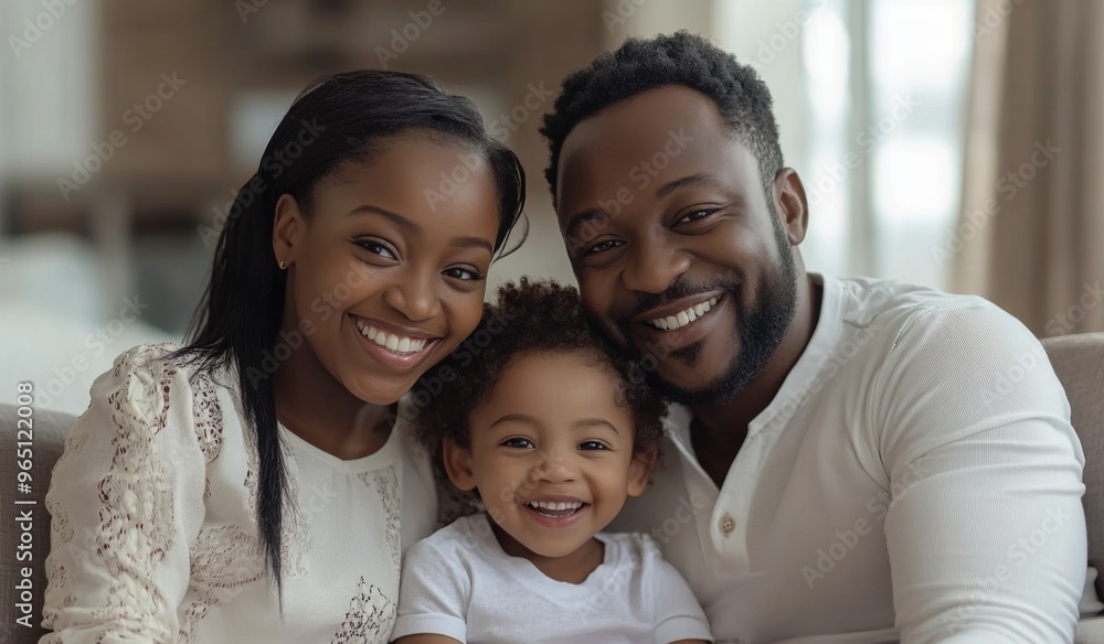 A happy black colored family with two children sitting on the sofa at home, laughing and playing together in the living room. High-quality, realistic photograph. A happy black colored family with two children sitting on the sofa at home, laughing and playing together in the living room. High-quality, realistic photograph.