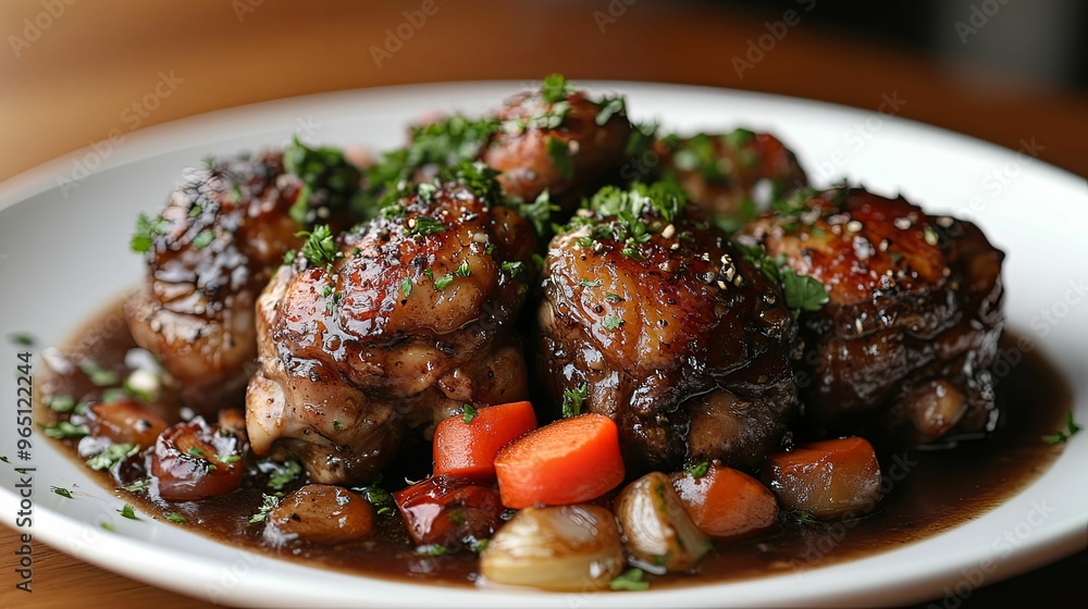 Braised Chicken with Carrots, Onions, and Parsley in a Rich Brown Sauce Braised Chicken with Carrots, Onions, and Parsley in a Rich Brown Sauce