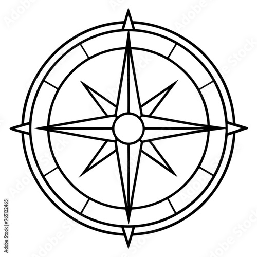 compass outline coloring book page line art illustration digital drawing