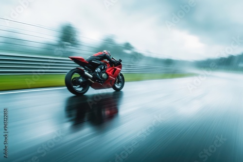 Wet racetrack on cloudy day ready to race with motion blur