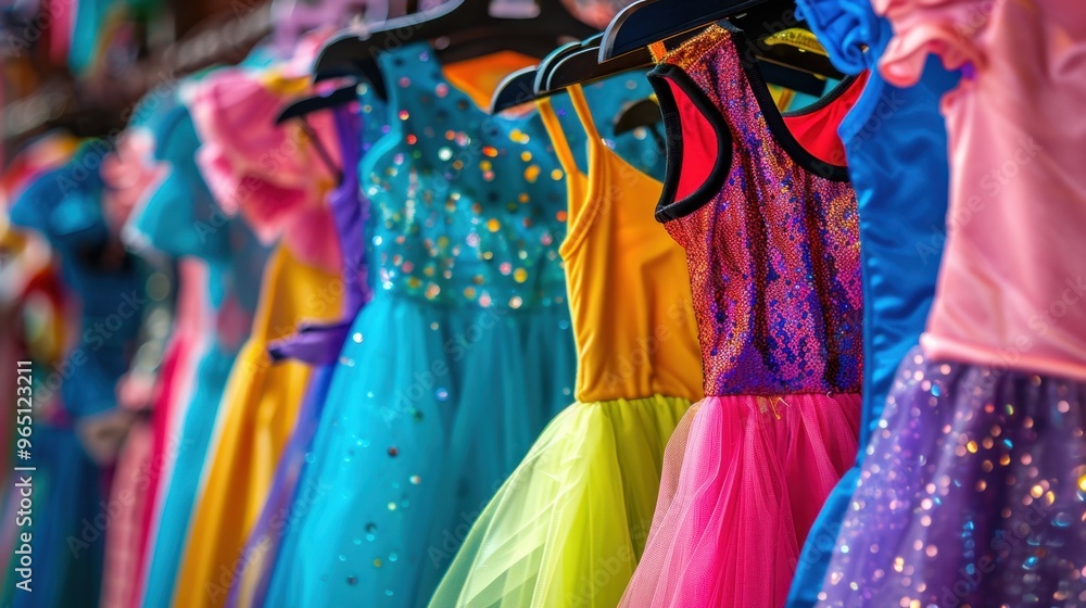 Dress-Up Clothes: A rack of vibrant, playful dress-up clothes, including princess gowns, superhero capes, and sparkly tutus, perfect for creative, imaginative play.
Dress-Up Clothes: A rack of vibrant, playful dress-up clothes, including princess gowns, superhero capes, and sparkly tutus, perfect for creative, imaginative play.