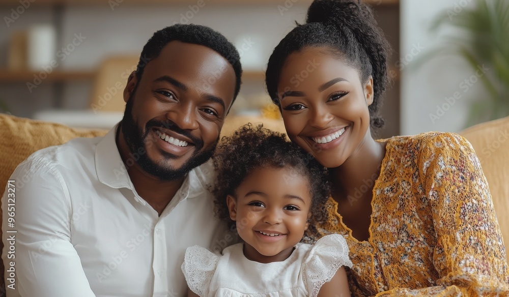A happy black colored family with two children sitting on the sofa at home, laughing and playing together in the living room. High-quality, realistic photograph. A happy black colored family with two children sitting on the sofa at home, laughing and playing together in the living room. High-quality, realistic photograph.