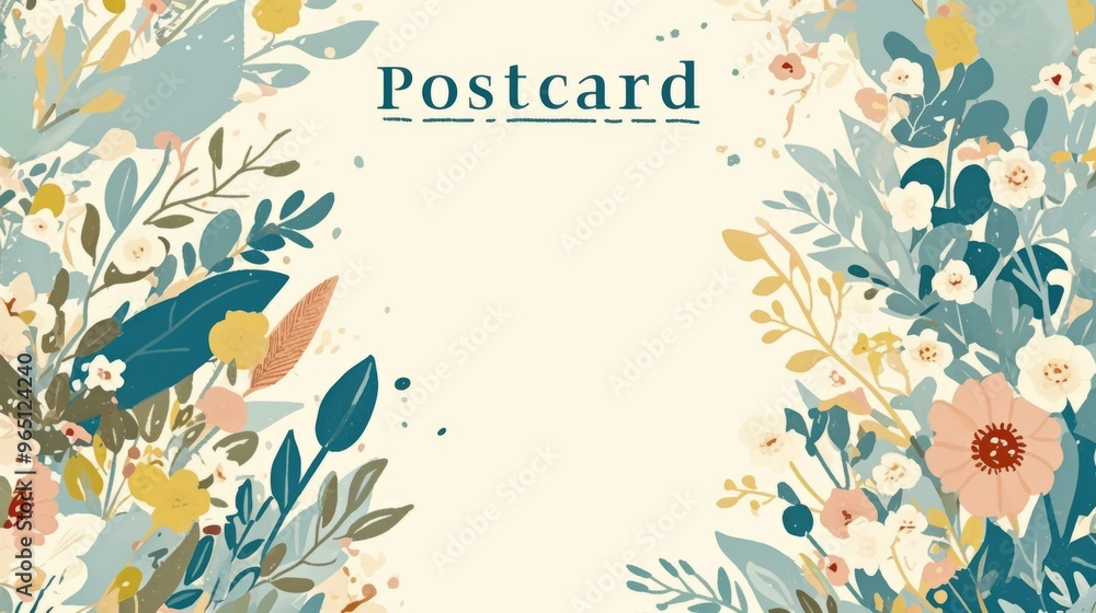 Minimalist Postcard Template with Large Empty Space for Text, Featuring a Light Pastel Green and Soft Blue Color Palette, and Minimalist Postcard Template with Large Empty Space for Text, Featuring a Light Pastel Green and Soft Blue Color Palette, and