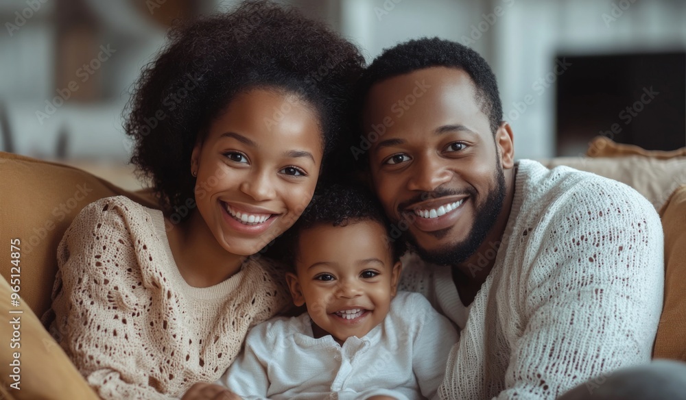 A happy black colored family with two children sitting on the sofa at home, laughing and playing together in the living room. High-quality, realistic photograph. A happy black colored family with two children sitting on the sofa at home, laughing and playing together in the living room. High-quality, realistic photograph.