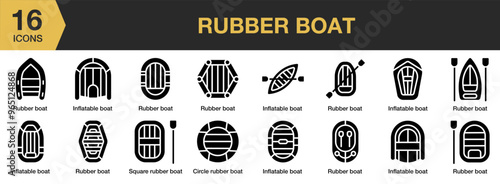 Rubber Boat solid icon set. Includes rubber boats icons and More. Solid icons vector collection.