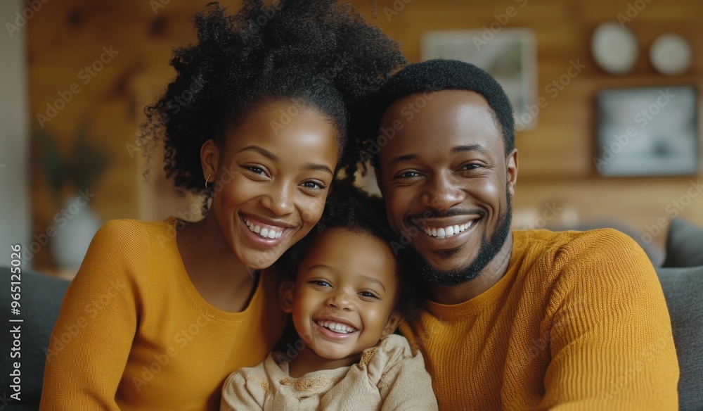 A happy black colored family with two children sitting on the sofa at home, laughing and playing together in the living room. High-quality, realistic photograph. A happy black colored family with two children sitting on the sofa at home, laughing and playing together in the living room. High-quality, realistic photograph.