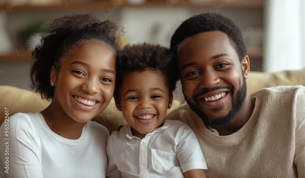 A happy black colored family with two children sitting on the sofa at home, laughing and playing together in the living room. High-quality, realistic photograph. A happy black colored family with two children sitting on the sofa at home, laughing and playing together in the living room. High-quality, realistic photograph.