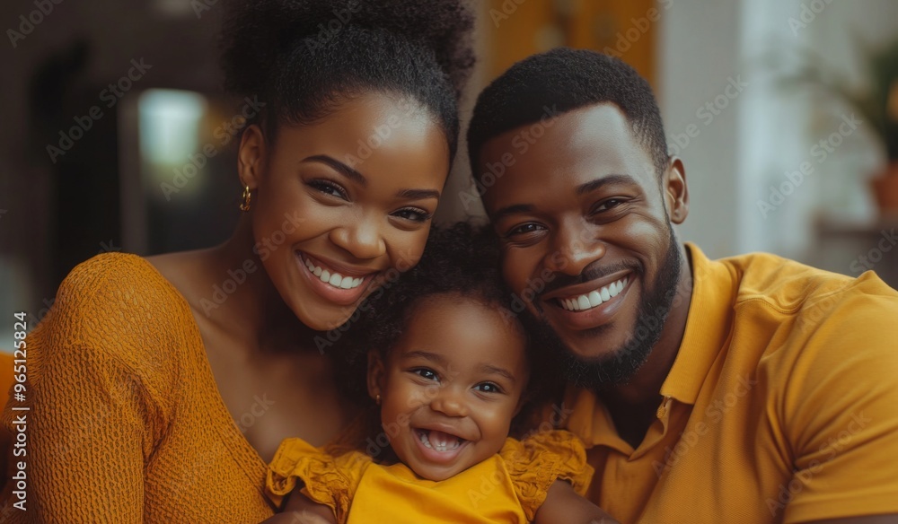A happy black colored family with two children sitting on the sofa at home, laughing and playing together in the living room. High-quality, realistic photograph. A happy black colored family with two children sitting on the sofa at home, laughing and playing together in the living room. High-quality, realistic photograph.