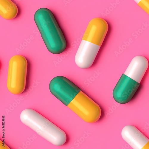 3d pill capsule seamless pattern