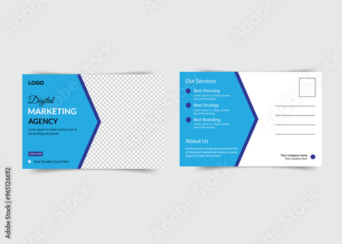 Corporate business or marketing agency postcard template.