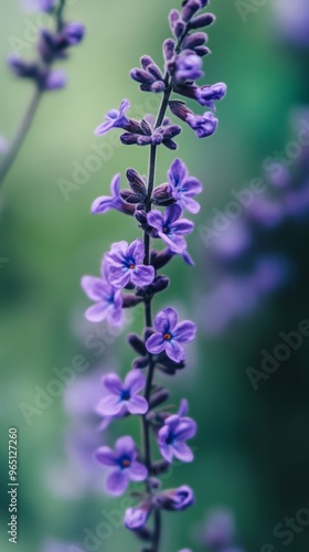 Close-up of purple lavender flowers with green background