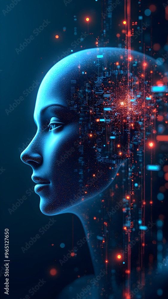 Digital Human Profile with Data Flow and Futuristic Technology Concept Digital Human Profile with Data Flow and Futuristic Technology Concept