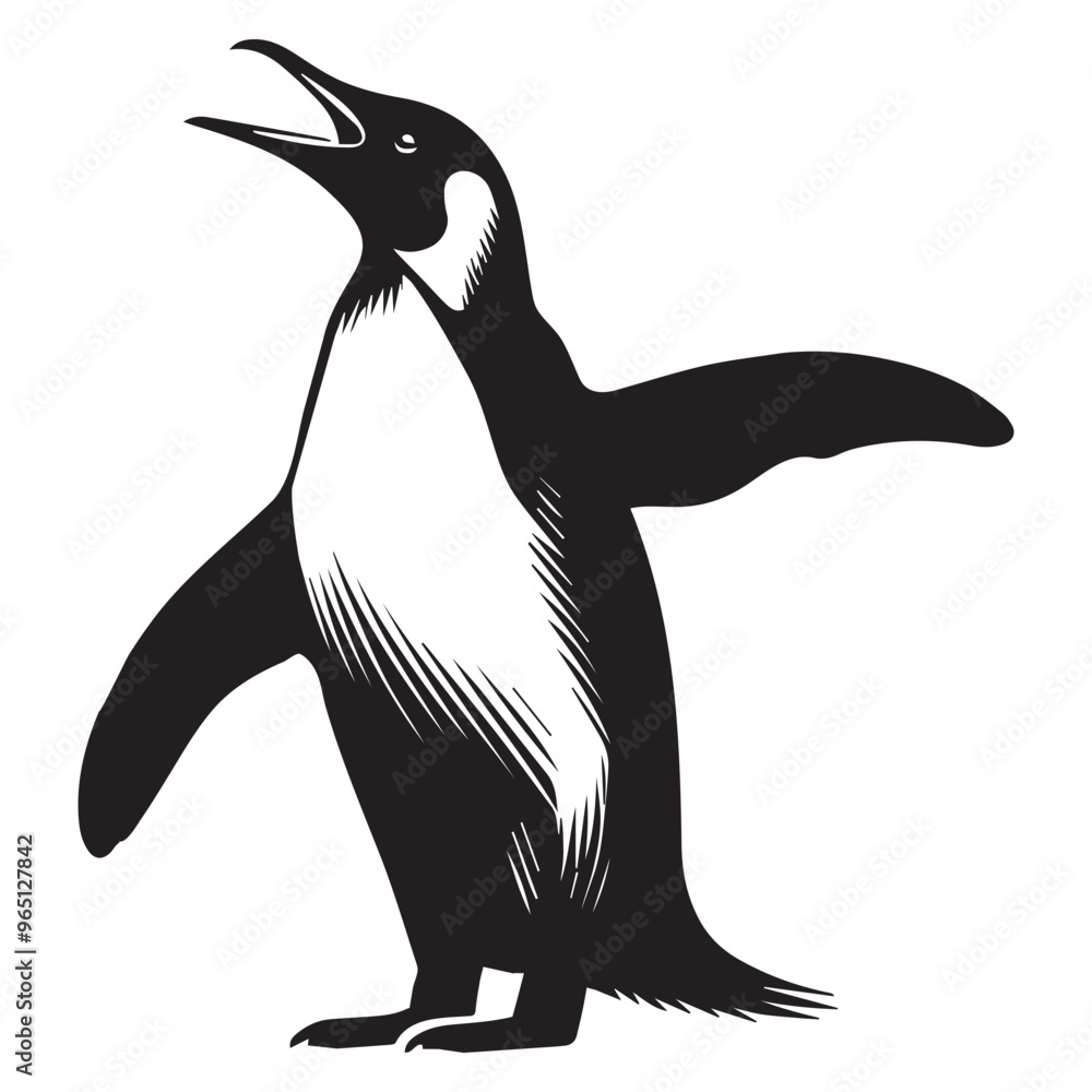 Obraz premium Emperor Penguin silhouette - Penguin Bird Vector Illustration in black and white