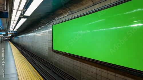 Empty billboard with a green screen for advertising in subway or underground. Chroma key. 