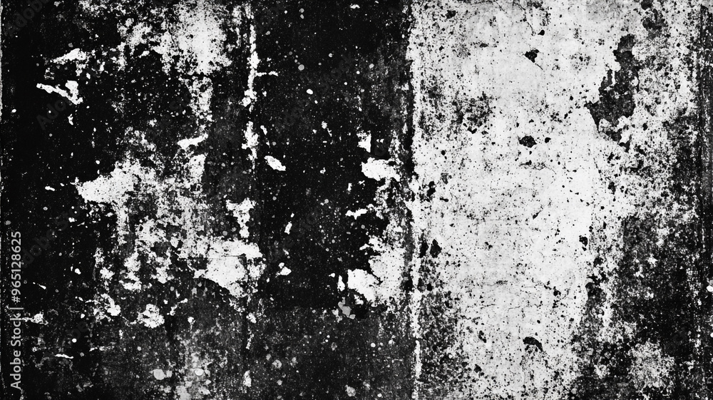 Abstract black and white illustration showcasing textured surface with peeling paint and cracks Abstract black and white illustration showcasing textured surface with peeling paint and cracks