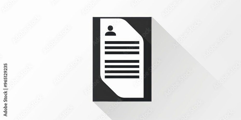 Simple dark silhouette of a document icon on white background representing paperwork and documentation in a minimalistic design Simple dark silhouette of a document icon on white background representing paperwork and documentation in a minimalistic design