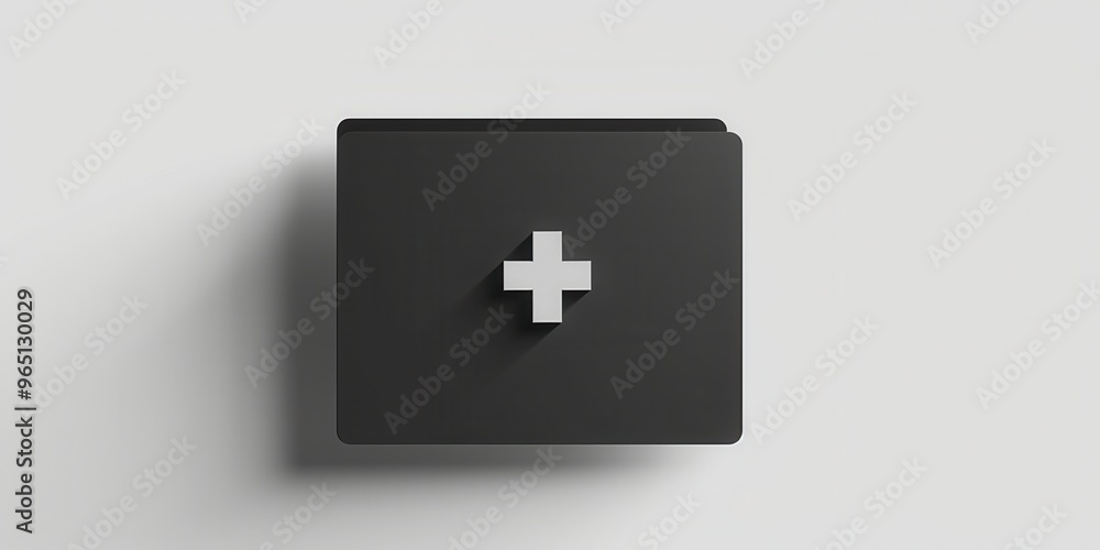 Obraz premium Dark silhouette of a folder with a plus icon on a white background representing file creation and organization