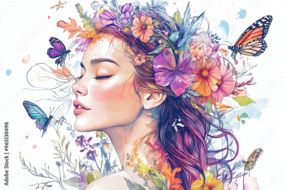 woman with lily flowers on head woman with lily flowers on head