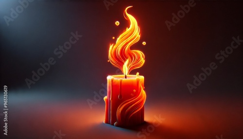 A candle with a flame that looks like molten lava, glowing with an intense orange-red light. photo