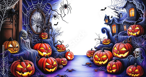 Halloween themed illustration created using bright colored pencils