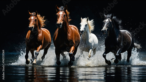 Horses galloping over a water surface-4