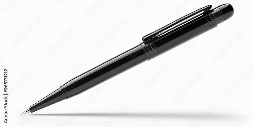 Dark silhouette of a pen on an isolated white background featuring a simple design and elegant lines suitable for creative projects Dark silhouette of a pen on an isolated white background featuring a simple design and elegant lines suitable for creative projects
