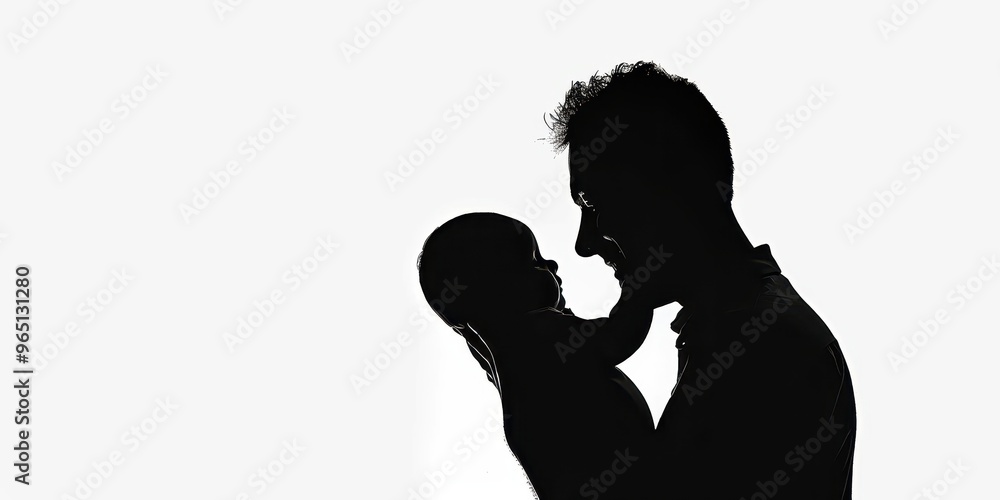 Dark silhouette of a person gently holding a baby against a bright white background, capturing a moment of love and tenderness Dark silhouette of a person gently holding a baby against a bright white background, capturing a moment of love and tenderness
