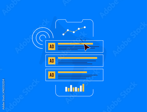 PPC analysis strategies for marketers. Effectively analyze pay-per-click advertising with PPC stats, reporting, campaign optimization, keyword performance and ROI tracking. Vector illustration