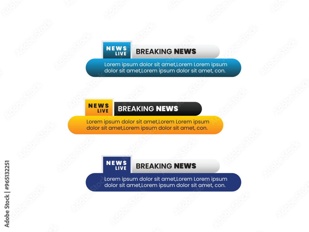 Breaking News, Live Lower third banner Set of bundle vector template. Breaking News, Live Lower third banner Set of bundle vector template.